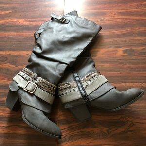 Grey heeled boots